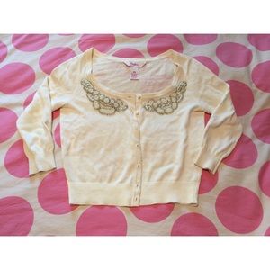 Candies ivory cropped cardigan beaded dressy