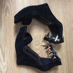 Faux suede wedges with Gold Spiked Ankle strap