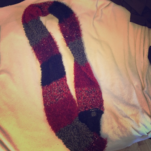 Red grey and black infinity scarf