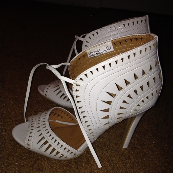 white cutout heels