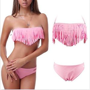 Light Pink Strapless Push-up Fringe Bikini S,M,L