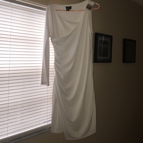 One side sleeveless white  dress
