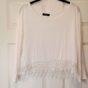 White blouse crop top lace trim