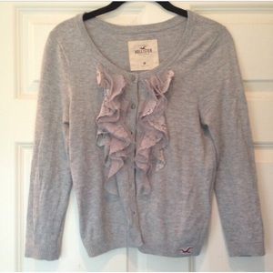 Hollister Co lace ruffle gray sweater cardigan