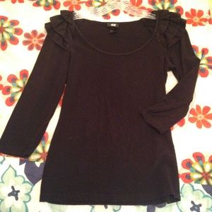 Black ruffled shoulder shirt
