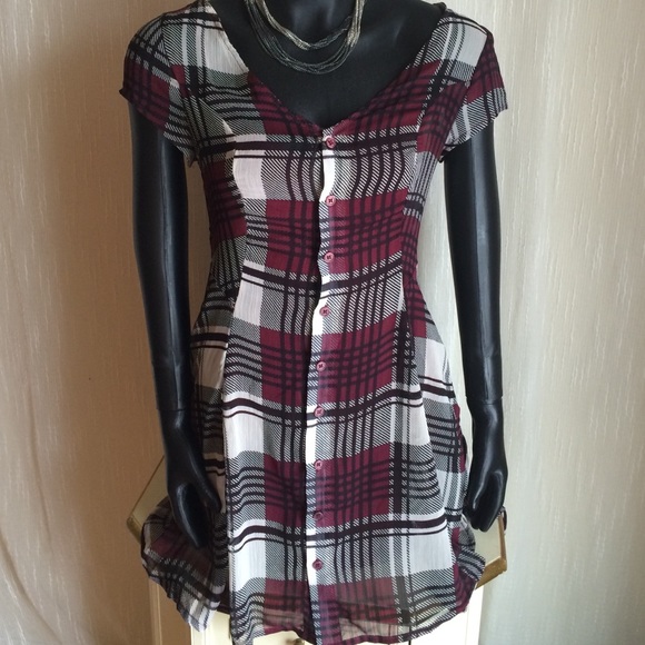 band of gypsies: Burgundy Plaid Dress - Picture 2 of 4