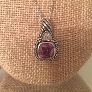 Silver, purple and crystal pendant necklace