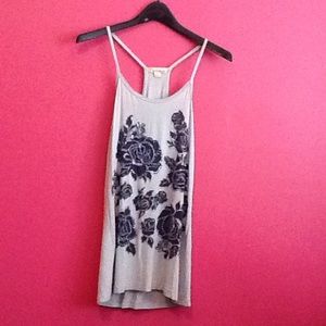 Grey and navy blue flowy tank top