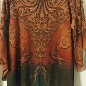 1X ombre scroll print embellished top