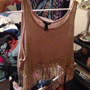 Fringe tan tank top