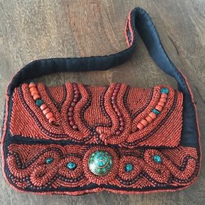 Coral and turquoise handmade bag
