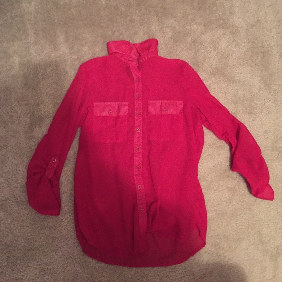 See through red button up - Picture 1 of 2