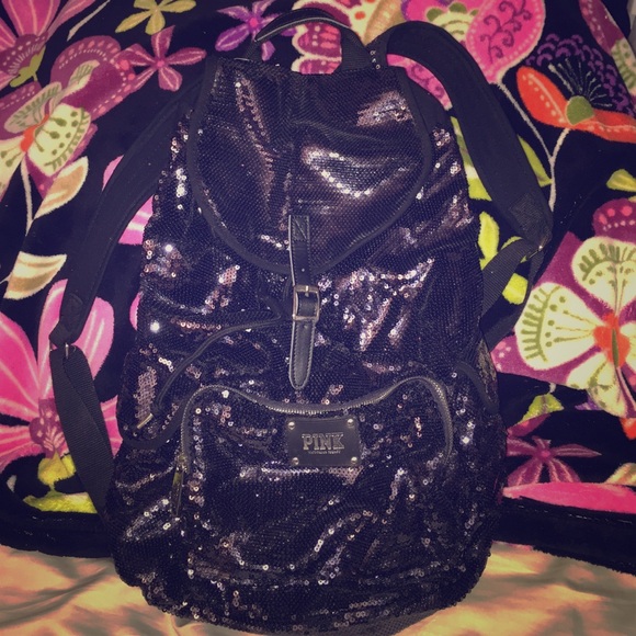 Victoria's Secret Pink Navy Blue Sequined Backpack