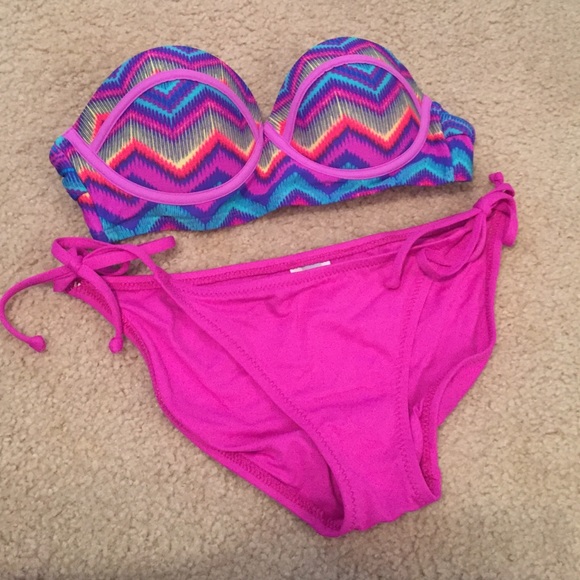 Bright rainbow&purple strapless bikini