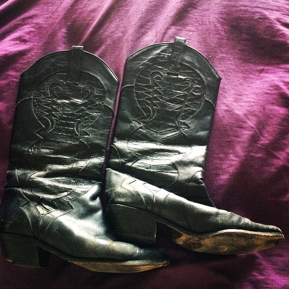 Vintage Charles David Black Leather Cowboy Boots