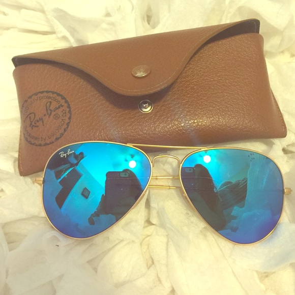 NEON BLUE RAYBANS 😎😎😎 LARGE AVIATORS