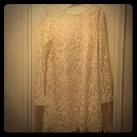 Laced Off white Mini Long sleeved Dress.