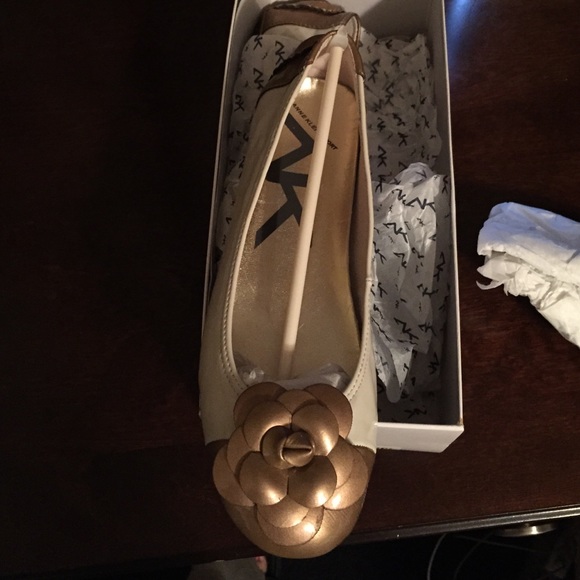 Cream and gold ballet flats