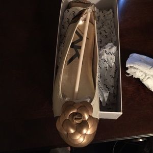 Cream and gold ballet flats