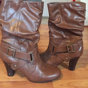 Brown leather heeled boots