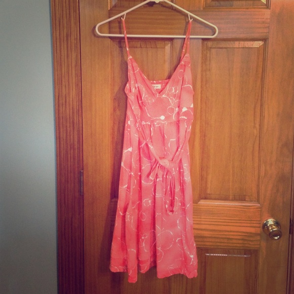 Tangerine dress with white circle pattern!