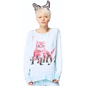 Wildfox Couture Party Cat Destroyed Sweater