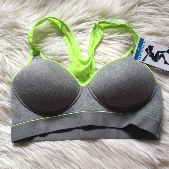 NWT Te Amo gray/neon green sports bra