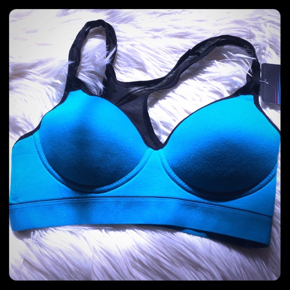 NWT turquoise and black mesh sports bra