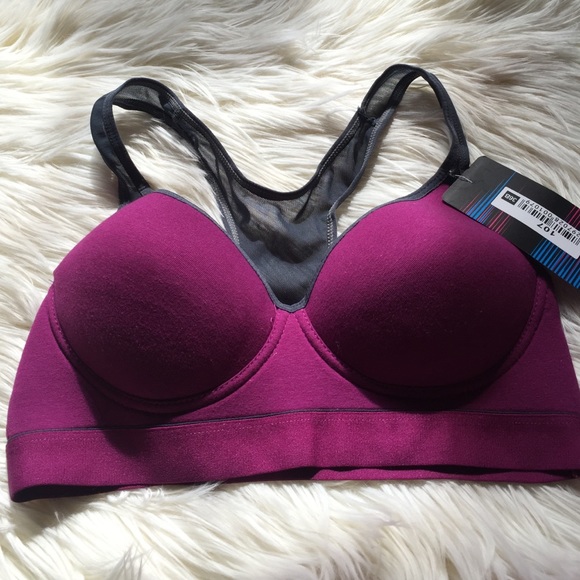NWT purple and gray mesh sports bra