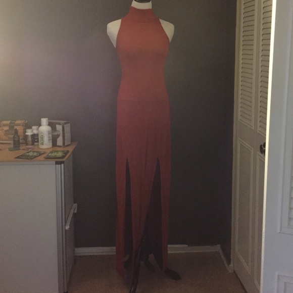 Burnt orange double split maxi