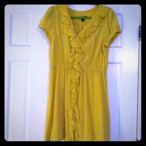 Bright yellow silk dress with ruffle INC size 12