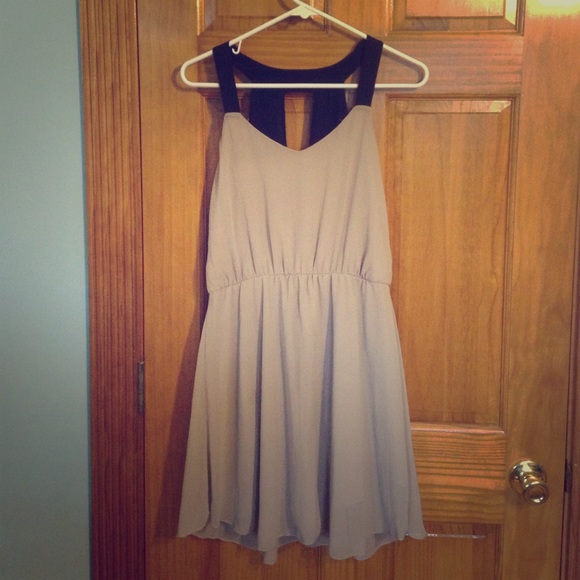 Beige dress with black straps and keyhole back!