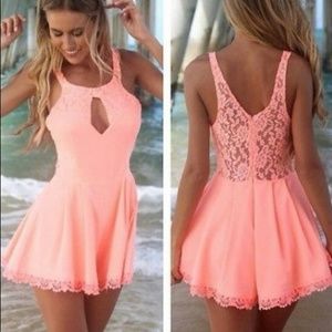 Pink key hole lace romper
