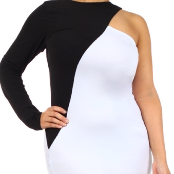 Black and white body con plus size dress