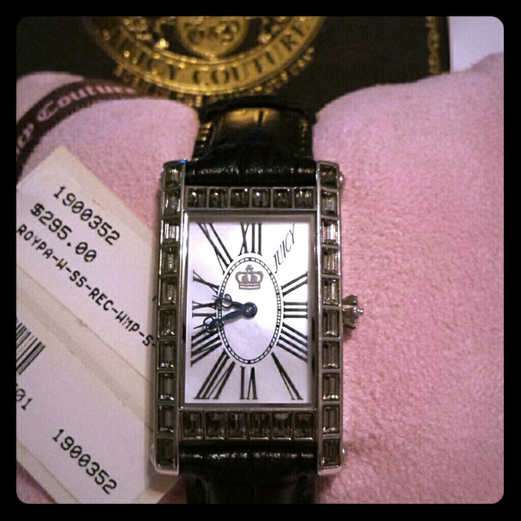 Juicy Couture black leather and silver watch.