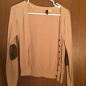 Camel cardigan with brown elbow pads