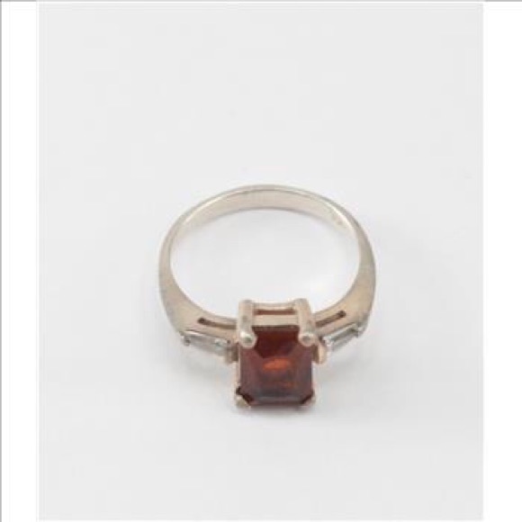 Solid Silver Dark Red Radiant with CZ Baguette - Picture 1 of 2