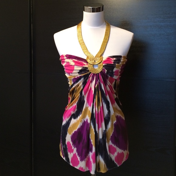 Multi color halter top w/ gold straps, size S