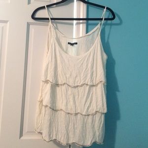 Cream spaghetti strap tank top with gold beading