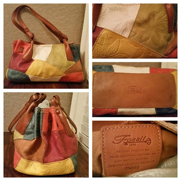 Fossil Leather Flower Embossed Patchwork Purse