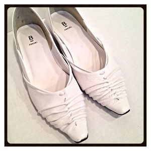 White pointed toe flats