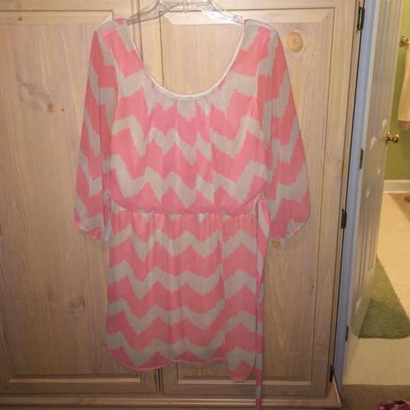 Chevron dress with matching tie belt