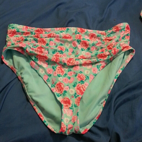 Turquoise & pink floral highwaisted bikini bottoms
