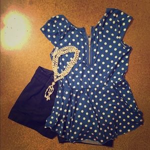 Blue and White Polka Dot Top