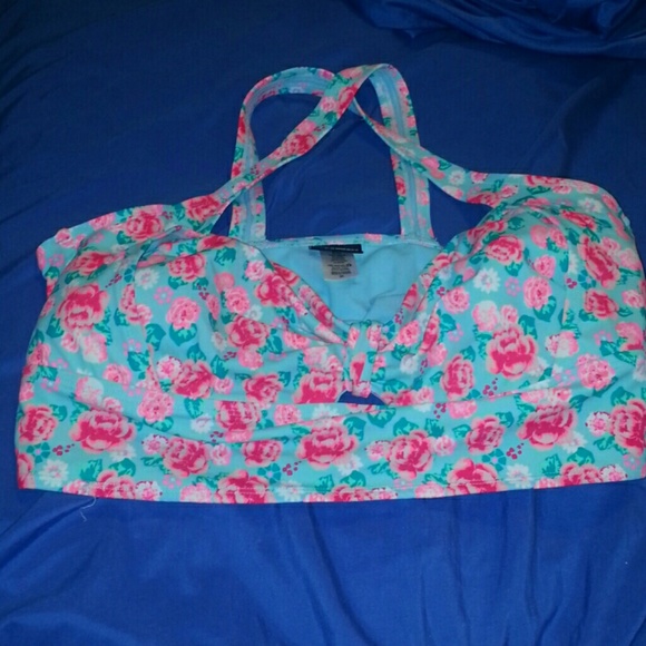 Turquoise & pink floral highwaisted bikini top