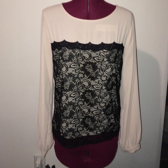 Cream and Black lace Blouse
