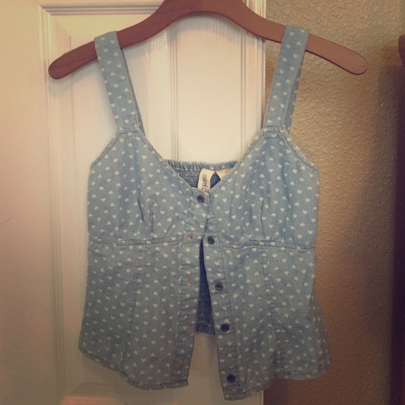 Chambray cropped button up tank