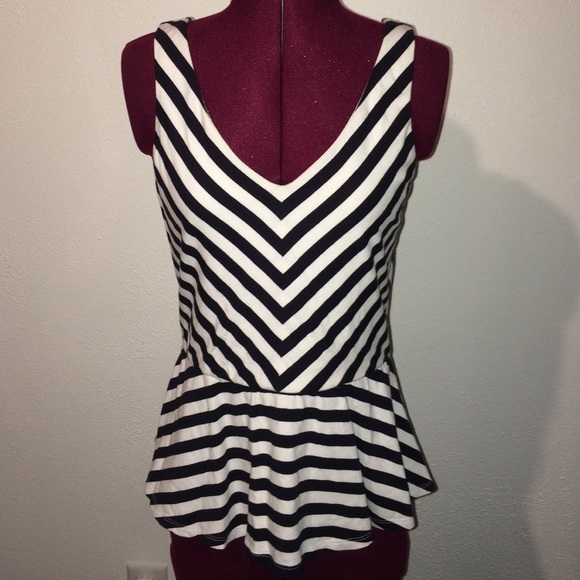 Navy + White Peplum Tank