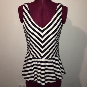 Navy + White Peplum Tank