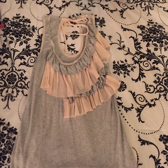 Grey and pink ruffle top